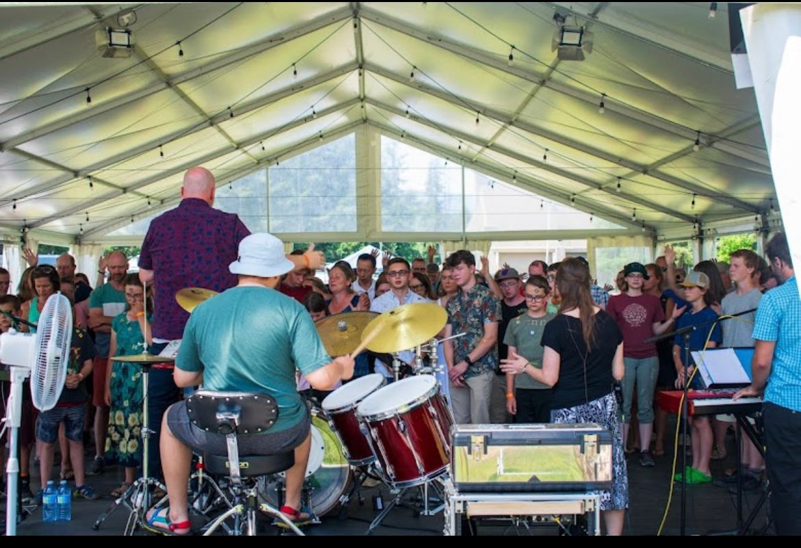 Sunday worship under the tent